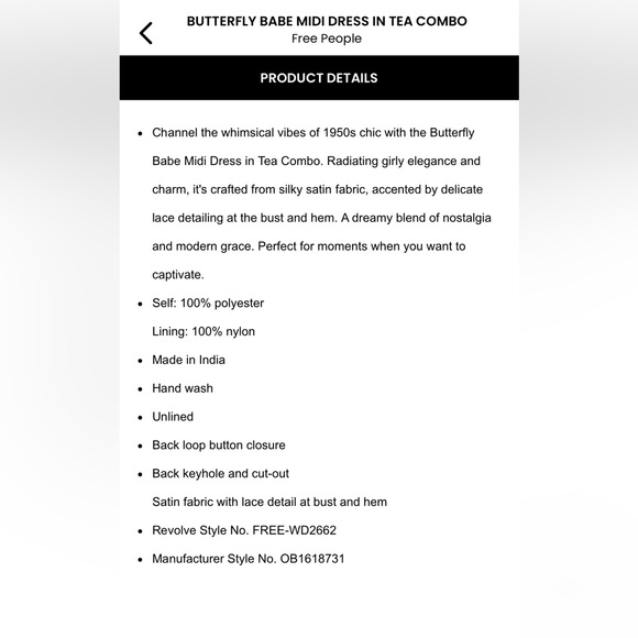 Free people butterfly babe midi dress in tea combo size small - Picture 13 of 15